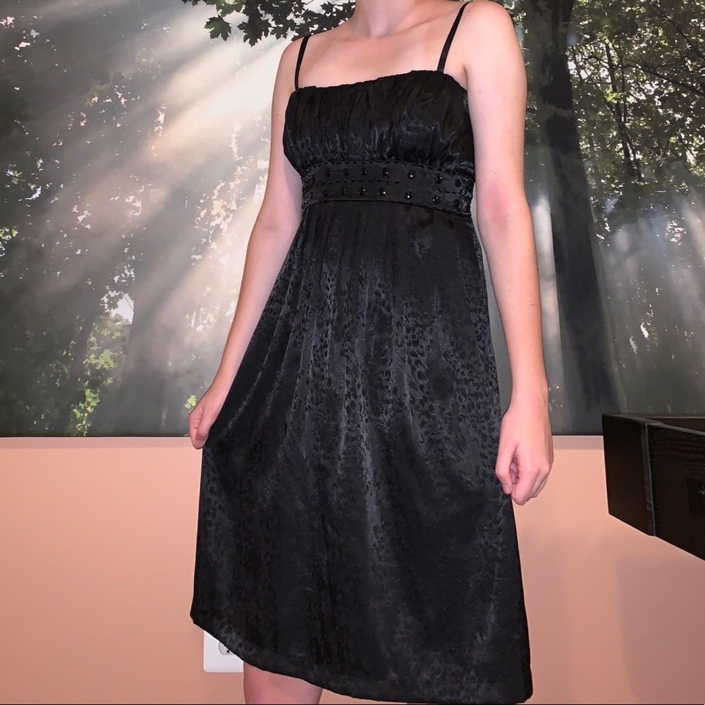 Silky Black Patterned Dress